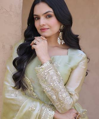 Green fendi silk embroidered anarkali gown with dupatta 3