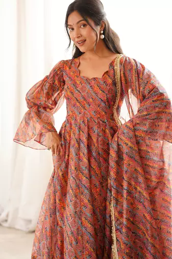 Orange tebi organza gown set with pant & dupatta