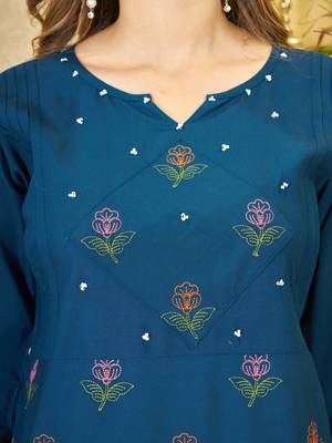 Teal blue heavy viscose rayon embroidered co-ord set 2