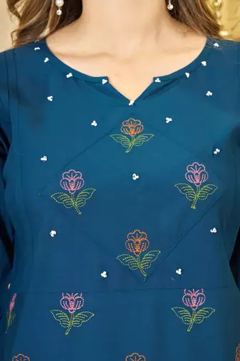 Teal blue heavy viscose rayon embroidered co-ord set