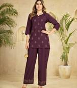Wine heavy viscose rayon embroidered co-ord set