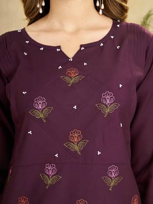 Wine heavy viscose rayon embroidered co-ord set 2