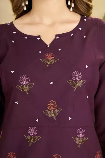 Wine heavy viscose rayon embroidered co-ord set