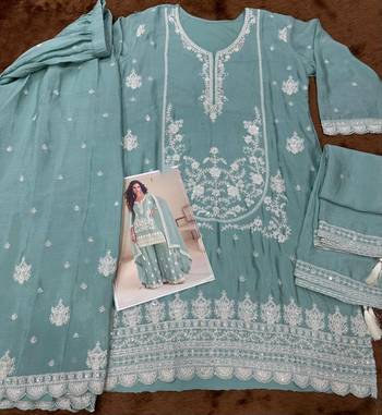 Sea green real chinon embroidered salwar suit with dupatta 3