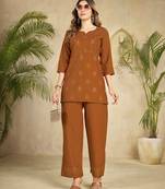 Wrown heavy viscose rayon embroidered co-ord set
