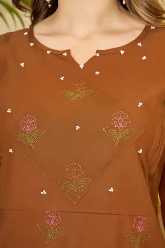 Wrown heavy viscose rayon embroidered co-ord set