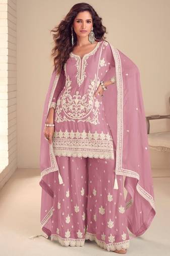 Pink real chinon embroidered salwar suit with dupatta