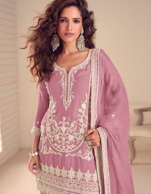 Pink real chinon embroidered salwar suit with dupatta 2