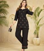 Black heavy viscose rayon embroidered co-ord set