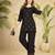 Black heavy viscose rayon embroidered co-ord set