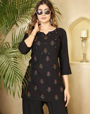 Black heavy viscose rayon embroidered co-ord set 2
