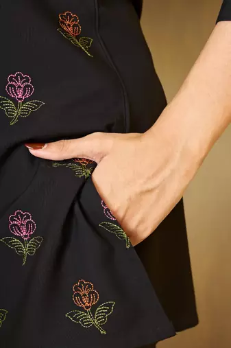Black heavy viscose rayon embroidered co-ord set