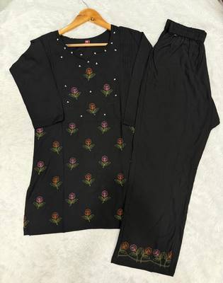 Black heavy viscose rayon embroidered co-ord set 4