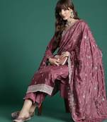 Floral embroidered thread work kurta with trousers & with dupatta