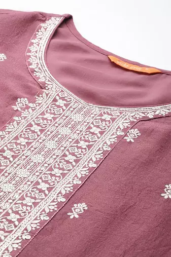 Floral embroidered thread work kurta with trousers & with dupatta