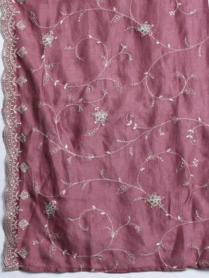 Floral embroidered thread work kurta with trousers & with dupatta 4