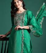 Ethnic motifs zari embroidered kurta with trousers & with dupatta