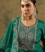 Ethnic motifs embroidered kurta with trousers &  dupatta