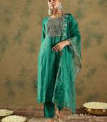 Ethnic motifs embroidered kurta with trousers &  dupatta