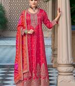 Women ethnic motifs embroidered regular kurta with palazzos & with dupatta