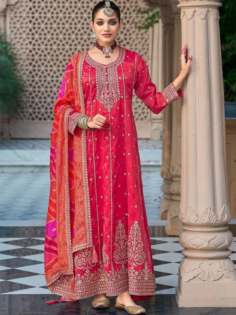 Women ethnic motifs embroidered regular kurta with palazzos & with dupatta