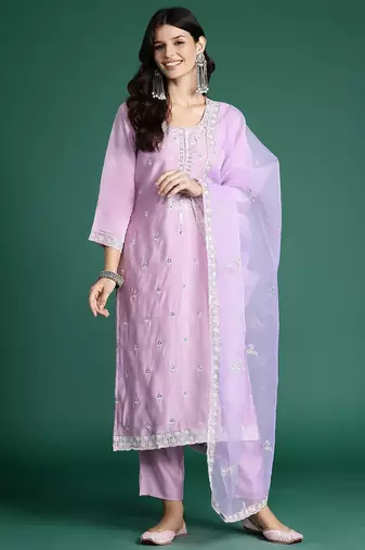 Ethnic motifs embroidered kurta with trousers & with dupatta