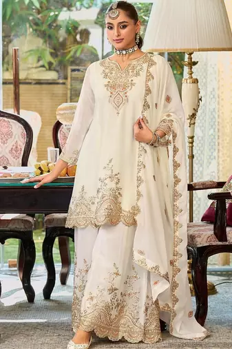Women ethnic motifs embroidered regular kurta with palazzos & with dupatta
