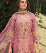 Floral printed v-neck linen kurta with trousers and dupatta