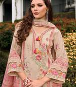 Floral printed v-neck sequinned linen kurta with trousers and dupatta