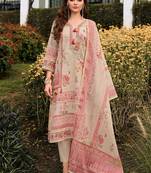 Floral printed v-neck sequinned linen kurta with trousers and dupatta