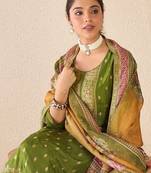 Floral printed round neck kurta with trousers & dupatta