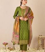 Floral printed round neck kurta with trousers & dupatta