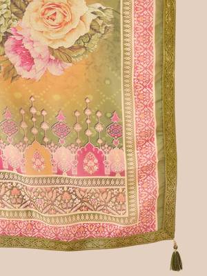 Floral printed round neck kurta with trousers & dupatta 4
