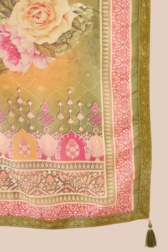 Floral printed round neck kurta with trousers & dupatta
