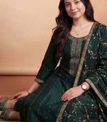 Women ethnic motifs embroidered regular thread work kurta with trousers & with dupatta