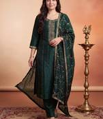 Women ethnic motifs embroidered thread work kurta with trousers & with dupatta