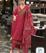 Floral embroidered panelled thread work a-line kurta with trousers & dupatta