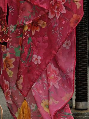 Floral embroidered panelled thread work a-line kurta with trousers & dupatta 2
