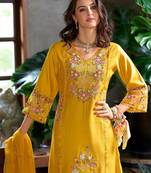 Women floral embroidered panelled sequinned kurta with trousers & with dupatta