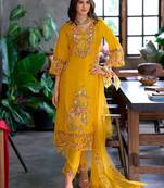 Women floral embroidered panelled sequinned kurta with trousers & with dupatta