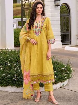 Women floral embroidered thread work cotton kurta sets 1