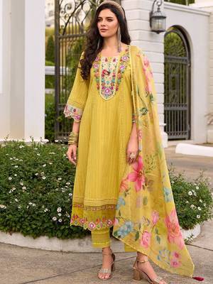 Women floral embroidered thread work cotton kurta sets 4