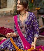Zari ethnic motifs embroidered notch neck straight kurta with trousers & dupatta