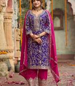Zari ethnic motifs embroidered notch neck straight kurta with trousers & dupatta
