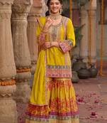 Embroidered sequinned kurti with sharara & dupatta