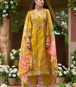 Women floral embroidered panelled thread work kurta with trousers & with dupatta