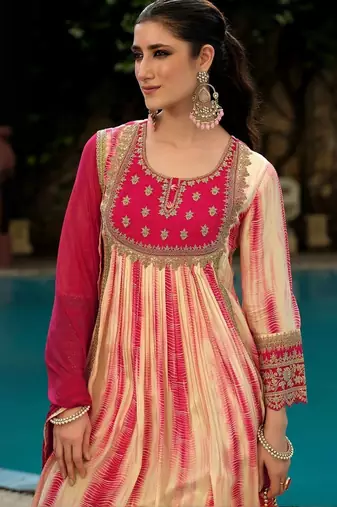 Women leheriya embroidered a-line kurta with palazzos & dupatta