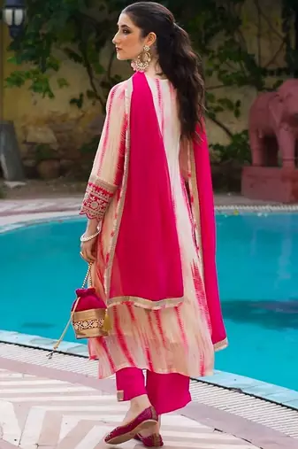 Women leheriya embroidered a-line kurta with palazzos & dupatta