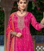 Ethnic motifs embroidered sequinned anarkali kurta with trouser & dupatta