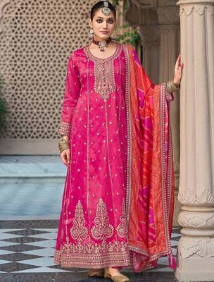 Ethnic motifs embroidered sequinned anarkali kurta with trouser & dupatta 1